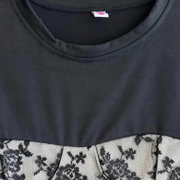 Black Lace Sweetheart Ruched Top, Women’s Floral Lace Overlay Blouse, Size Small - Picture 14 of 15